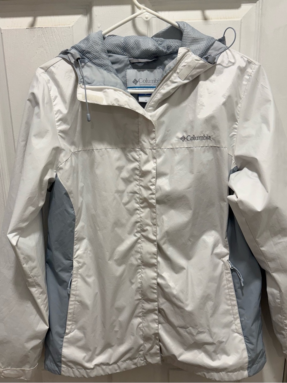 Columbia Women's White and Light Gray Hooded Waterproof Jacket